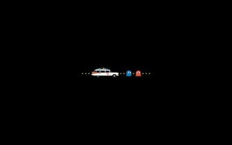 Ghostbuster Van Chasing Pac Man Ghosts Wallpaper