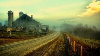 Clouds Houses Barn Farm Wallpaper