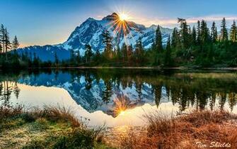 Wallpaper Usa Washington Mount Baker Volcano Lake Morning Sun