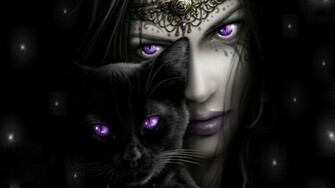 Wiccan Woman Purple Eyes Cat Babe Witch Women And