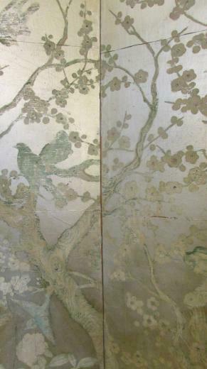 Silver Leaf Chinoiserie Paint Decorated Wallpaper Screen At 1stdibs
