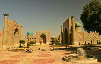 Wallpaper The City Building Samarkand Square Registan Blue