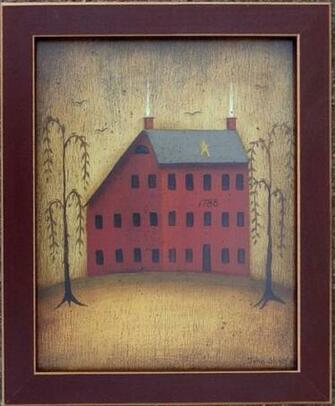 Salt Box House Willow Tree Primitive Folk By John Sliney Framed Art