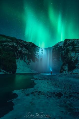 Lightning Skogafoss Northern Lights Photography