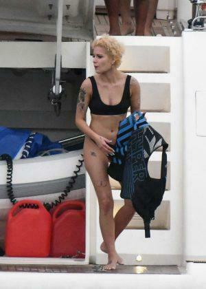 Halsey In Black Bikini On A Yacht Miami