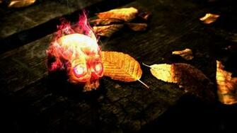 Flames Skulls Red Yellow Wood Fire Dead Leaves Textures Glow Flaming