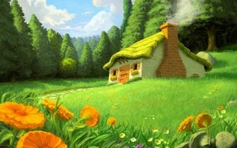 Serene Forest Cottage Nature S Wallpaper