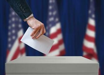 Election In United States Of America Voter Holds Envelope Hand
