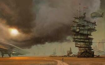 Fantasy Art Digital Path Aircraft Clouds Sun