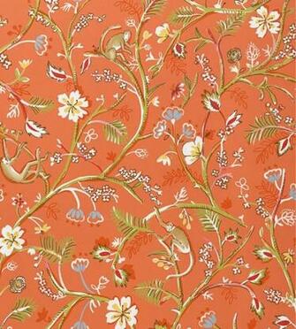 Guadeloupe Floral Wallpaper Coral Orange With Wild Jungle