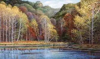 Ra0210mlm Lake Forest Lodge Peaceful Setting Mural York Wallcoverings