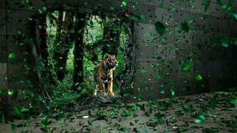 Abstract Tigers Leaves Wallpaper Tiger