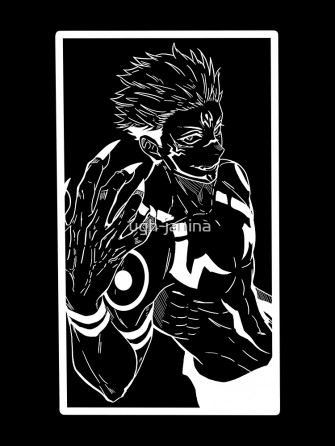 Sukuna White Outline With A Black Background Sticker