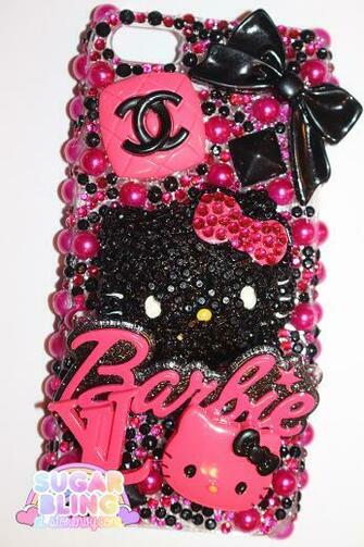 Pink Black Bling Hello Kitty Barbie Decoden Case For iPhone 5s