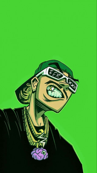 Feid Illustrated Portrait Green Background Mtr9sxl7683ie3qt Wallpaper