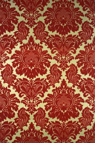 Red Flocked On Gold Vintage Wallpaper For