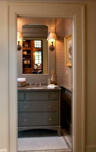 Masculine Bathroom With Grasscloth