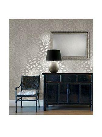 Brewster Shirazi Bohemian Floral Strippable Wallpaper Silver Arts