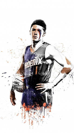 Devin Booker Showing Off His New iPhone Wallpaper