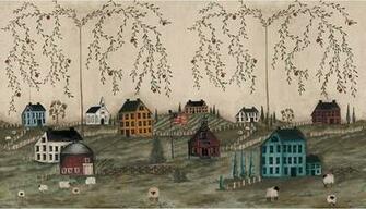 Primitive Country Scenery Giant Wallpaper Accent Mural Contemporary