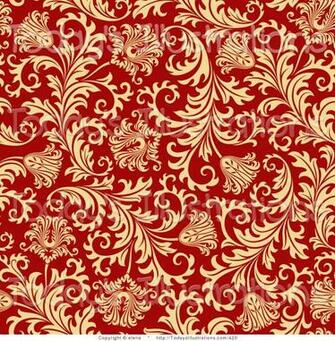 Clipart Of A Red Background With Seamless Elegant Gold Floral Design