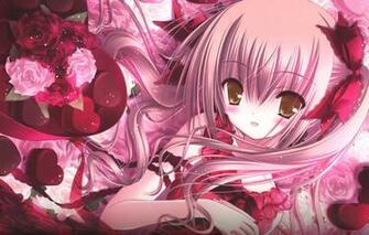 Wallpaper Girl Smile Hair Roses Eyes Candy Anime Bow Image