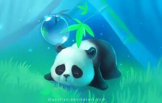 Wallpaper Grass Tree Lights Panda Sleeping Lies Bubble