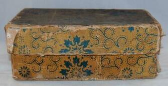 Antique Wallpaper Wrapped Paper Box Early American Primitive Folk Art