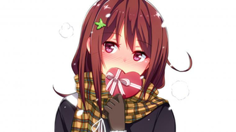 Moe Anime Girl Brown Hair Winter Gift White