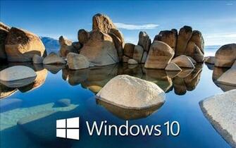 Windows White Text Logo On The Rocky Lake Wallpaper Computer