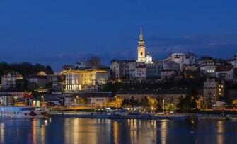 Rivers Houses Belgrade Serbia Night Street Lights Cities