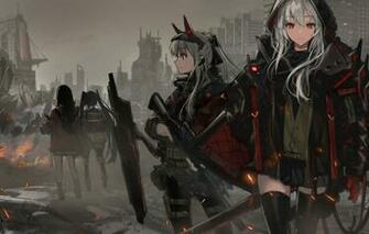 Wallpaper Night Weapons Girls Art Ruins Frontline