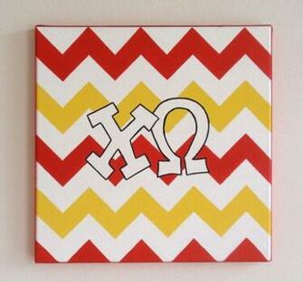 Hand Painted Chi Omega Letters Outline With Chevron Background