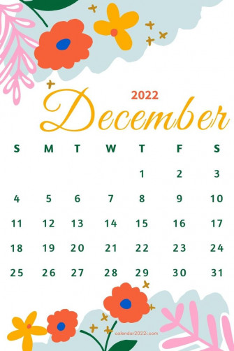 Floral December Calendar With Beautiful Flowers Print