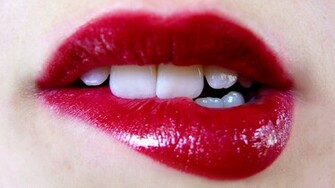 Bright Red Lip Bite Wallpaper HD