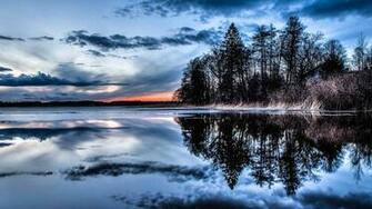 Trees Lake River Evening Wallpaper Background 4k