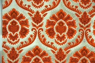 S Flocked Vintage Wallpaper Metallic Gold And Dark Orange Damask
