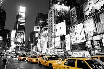 Times Square New York Black White And Yellow Taxi Cab By Paul In