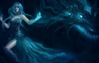 Wallpaper Art Girl Monster Dragon Magic Fantasy