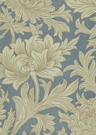 Toile Wallpaper Floral Printed In Blue And Cream