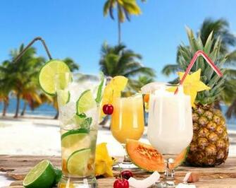 Tropical Cocktails Fruit Fresh Drink Beach Palms