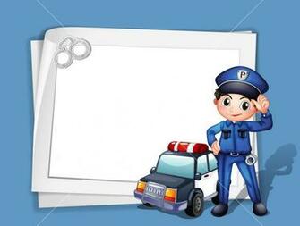 Illustration Of A Policeman Beside Police Car On Blue