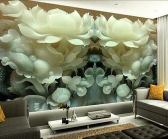Custom 3d Mural Wallpaper Chinese Jade Lotus Stereoscopic Tv