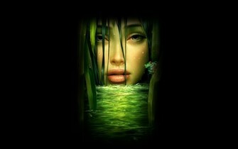 Beautiful Green Girl Face On Black Background Wallpaper