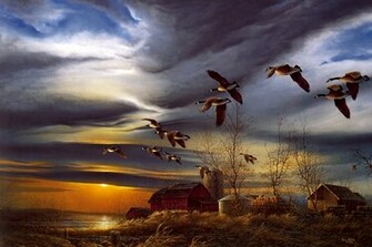 Geese Flying South Computer Wallpaper Desktop Background