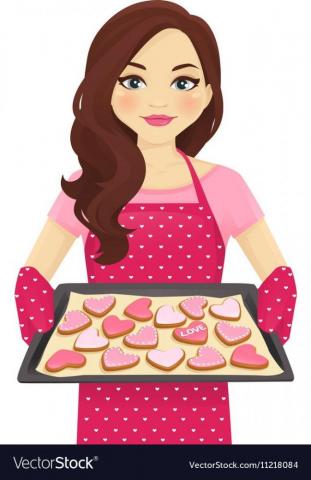 Woman Baking Heart Shape Cookies Royalty Vector Image