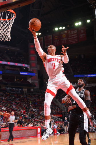 Russell Westbrook Jumping For Lay Up Wallpaper