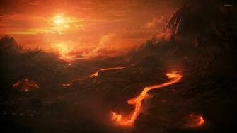Burning Mountains At Sunset Wallpaper Fantasy