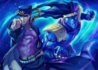 Neon Jotaro Kujo And Star Platinum R5liu43y5oyfkydk Wallpaper