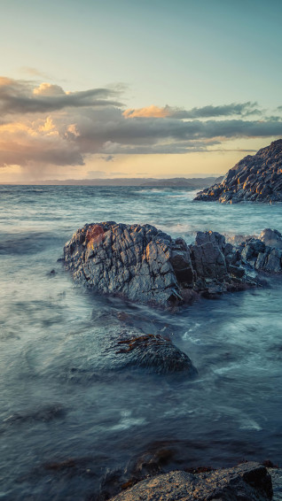 Rocky Beach Sunset Scenery 4k Wallpaper iPhone HD Phone 5690f